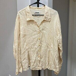 FLAX by Jeanne Engelhart Womens Ivory Collared Button Up Long Sleeve Top Medium•